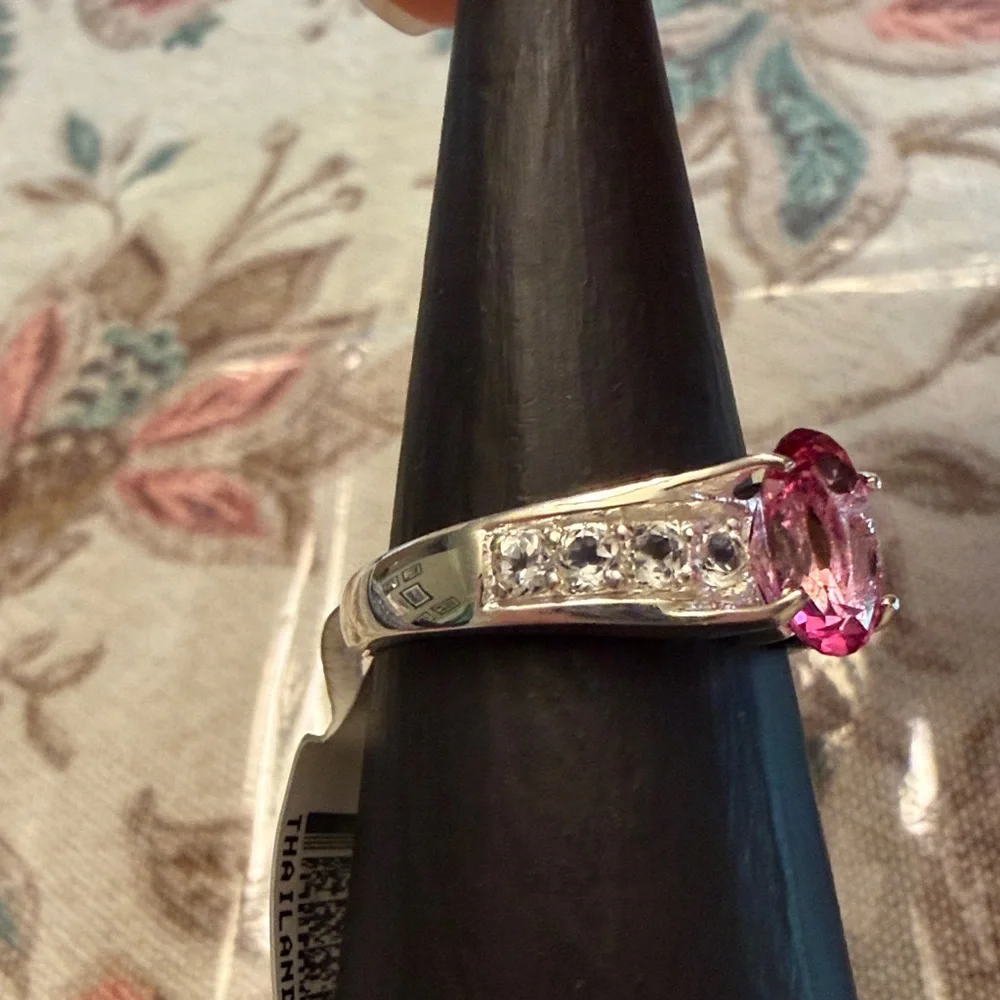 QVC Vintage Pink Gemstone Sterling Silver Ring - Picture 4 of 8